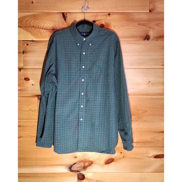 Ralph Lauren Non Iron Men's Size XL 17.5 Green Plaid Long Sleeve Casual Shirt - Picture 7 of 7